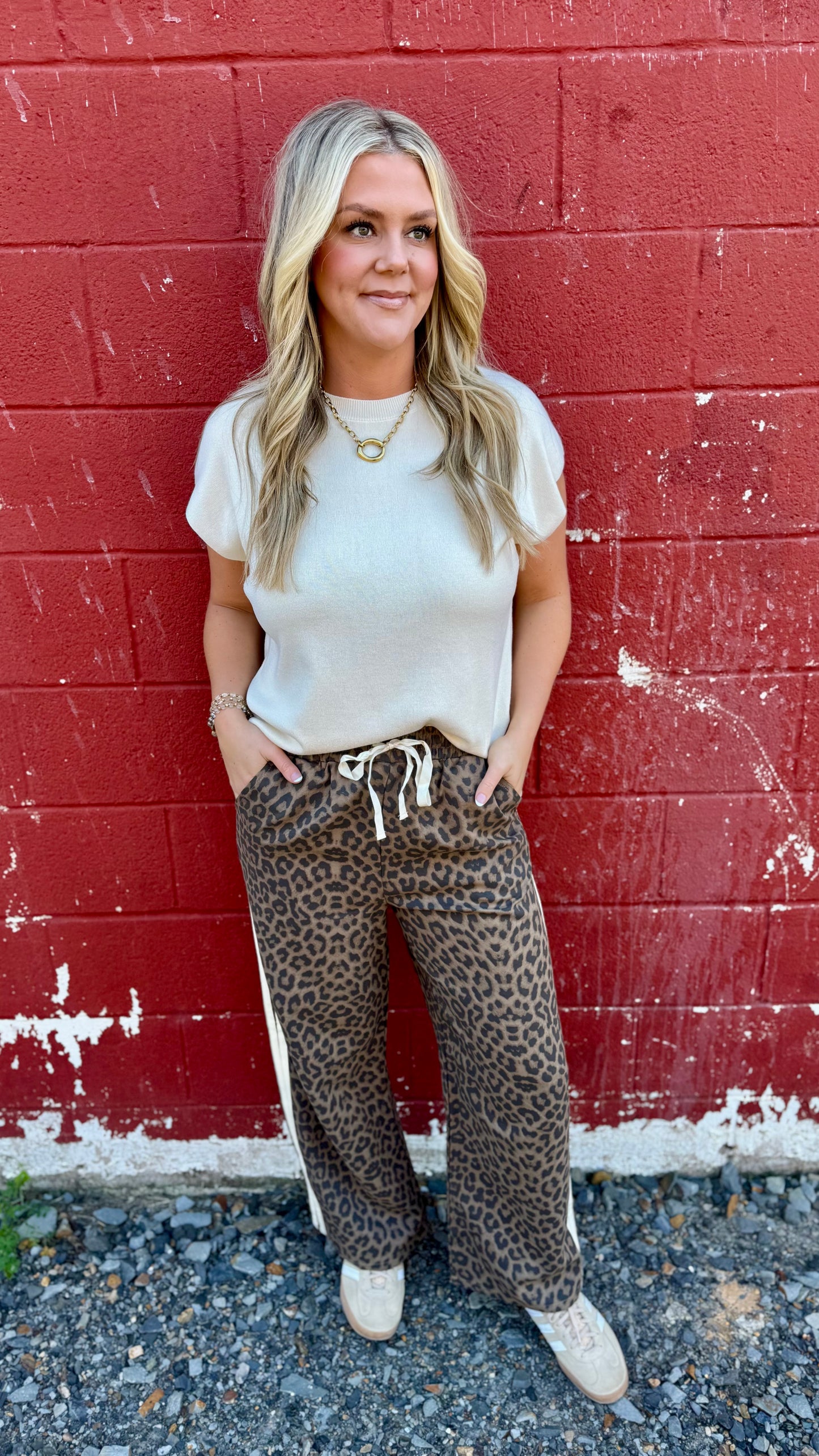 Leopard Contrasting Striped Pants