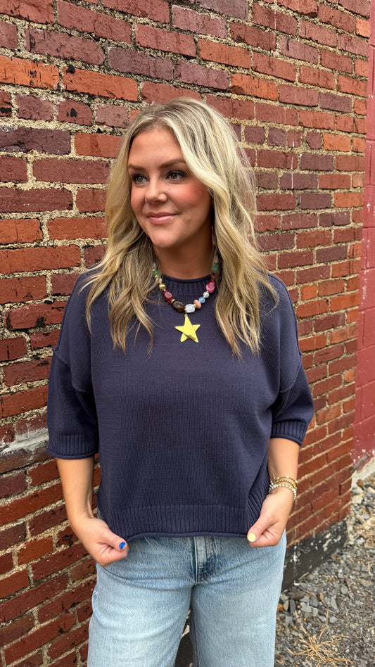 Aspen Exposed Seam Top - Navy