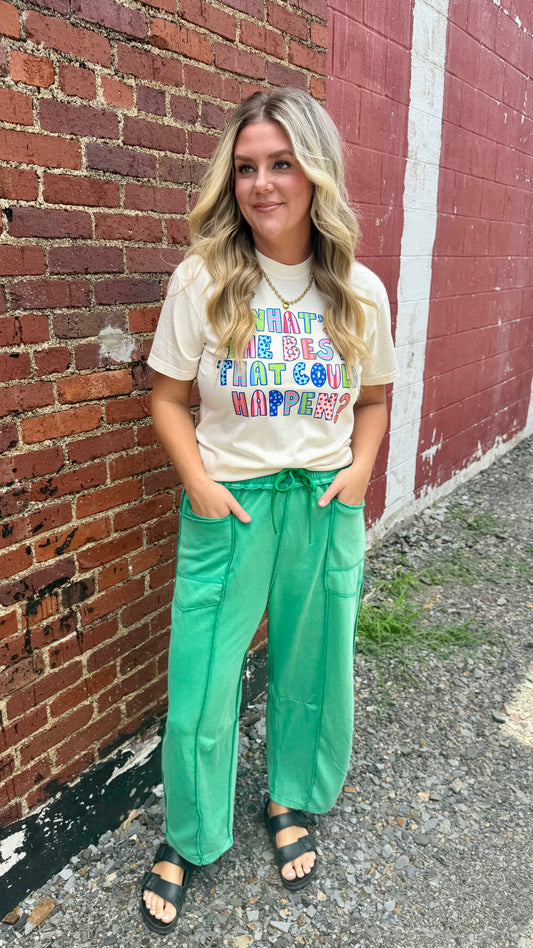Mineral Washed Barrel Sweat Pants - Green