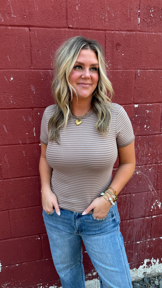 Simply Striped Top - Tan