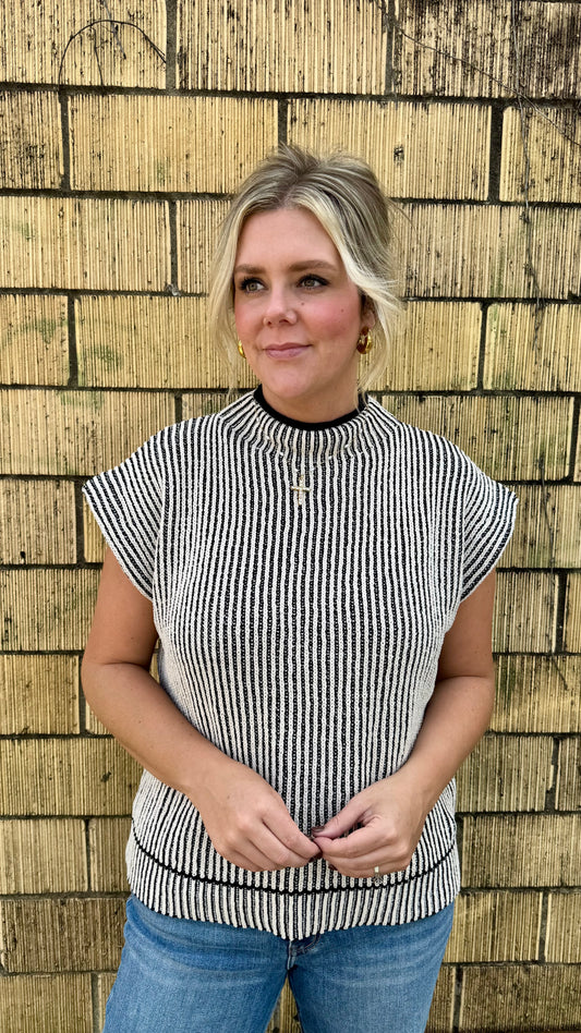 Two Toned Ribbed Sweater - Black
