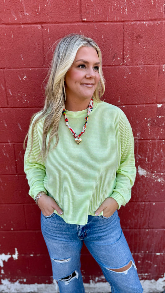 Key Lime Cropped Ribbed Top