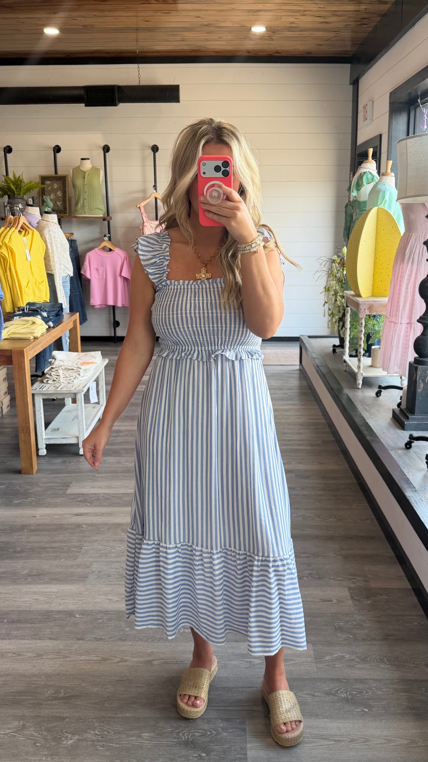 Stevie Striped Ruffle Sleeve Midi Dress
