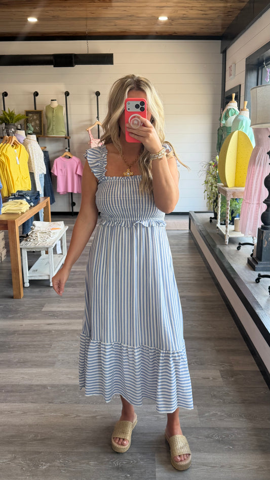 Stevie Striped Ruffle Sleeve Midi Dress
