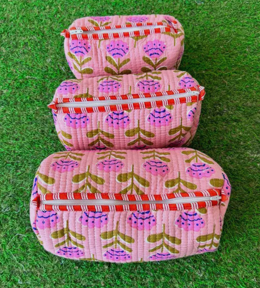 Pink Floral Cosmetic Bag
