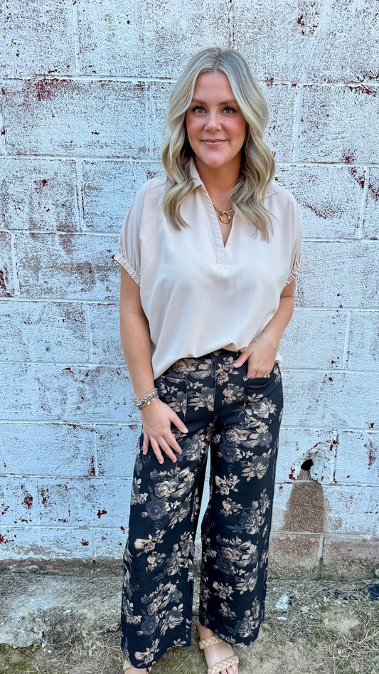 Black Floral Print Pants