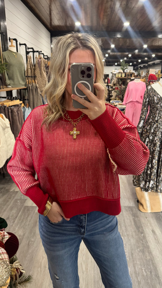 Trish Two Toned Sweater - Red