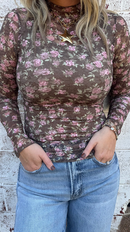 Chocolate Floral Lace Top