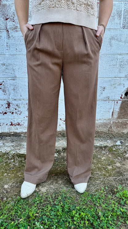 Pinstripe Front Pleat Pants