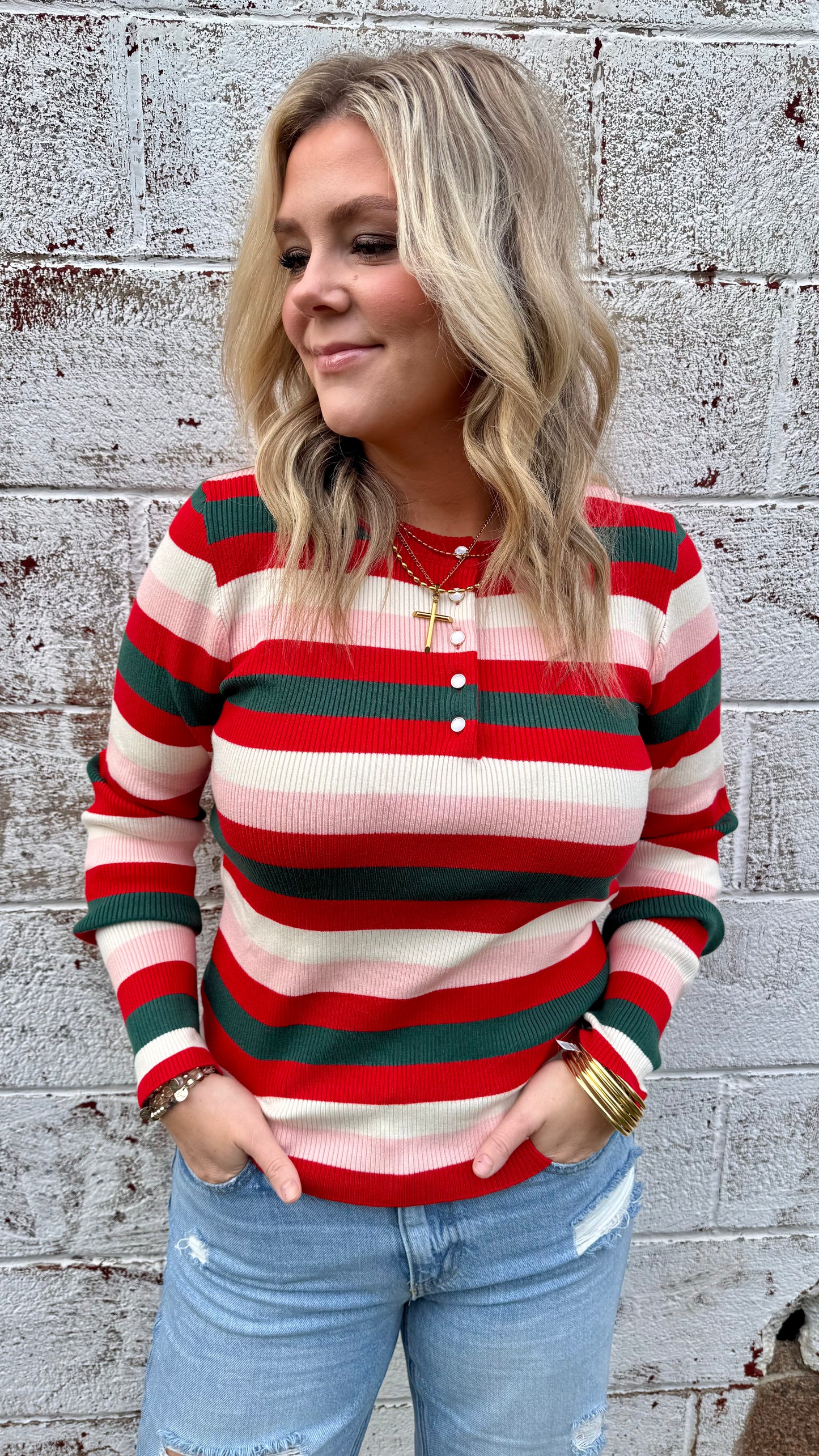 Christmas Cheer Striped Henley