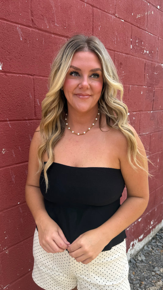 Ellie Strapless Peplum Top - Black