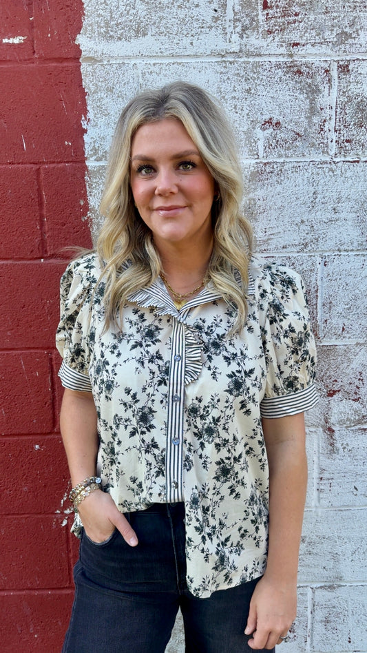 Cream Floral Print Top