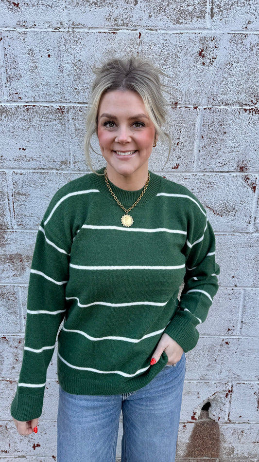 Sierra Striped Sweater - Green/Ivory