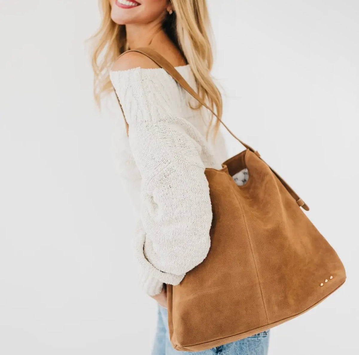 Suede Hobo Shoulder Bag - Camel