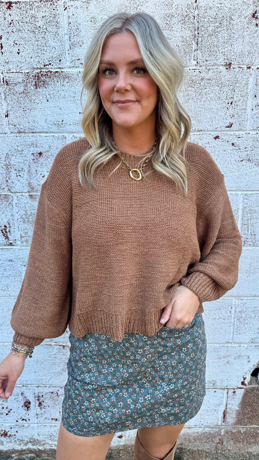 Bella Balloon Sleeve Sweater - Deep Camel