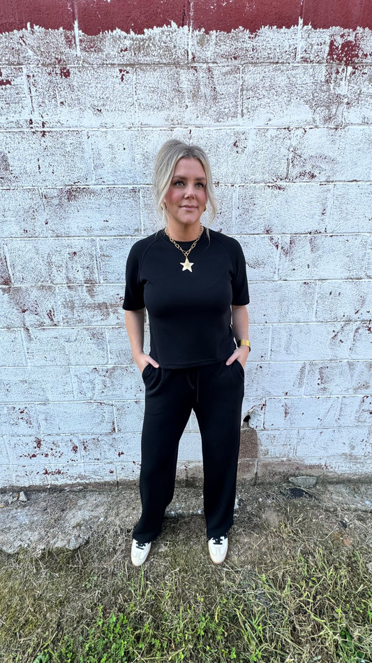 Mono B Wide Leg Pant - Black
