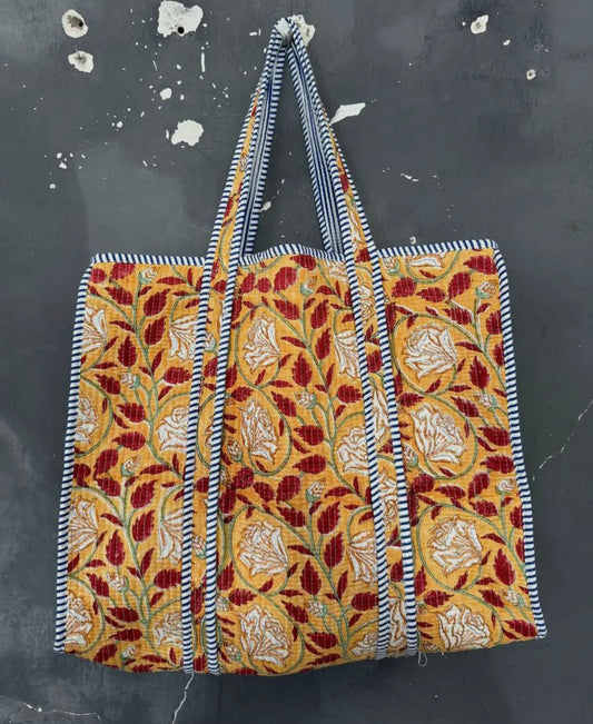 Yellow/Red Floral Quilted Tote