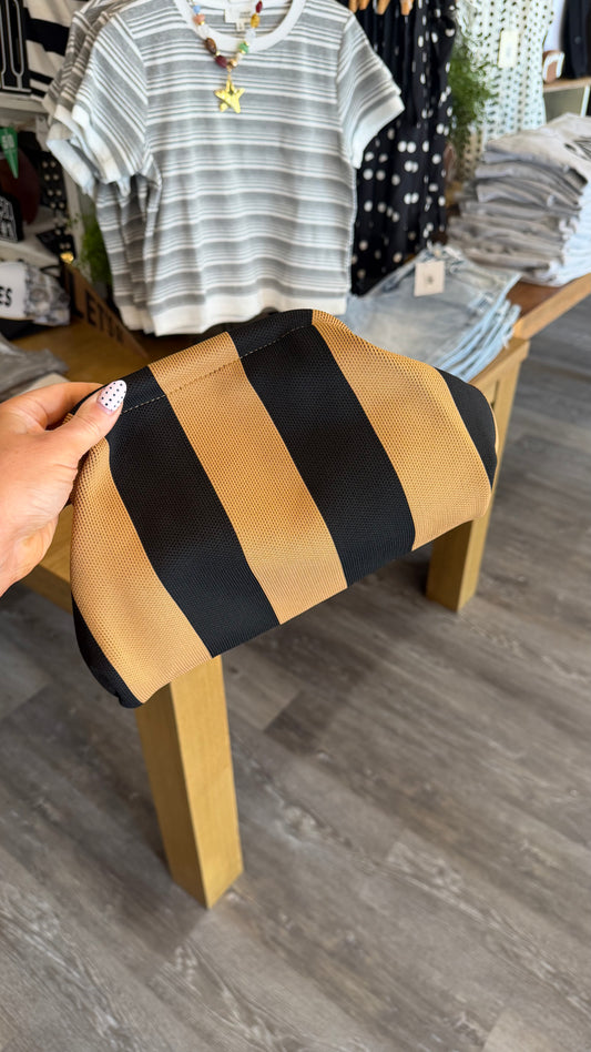 Striped Clasp Clutch Bag - Black/Brown