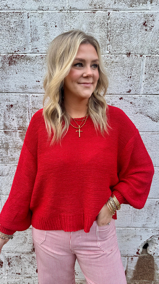 Bella Balloon Sleeve Sweater - Red
