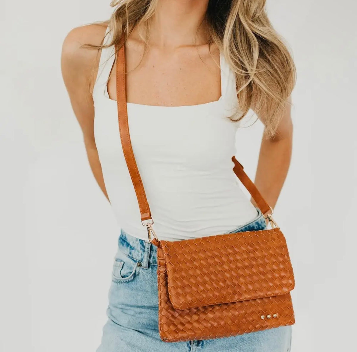 Wrenlee Woven Flap Crossbody - Brown