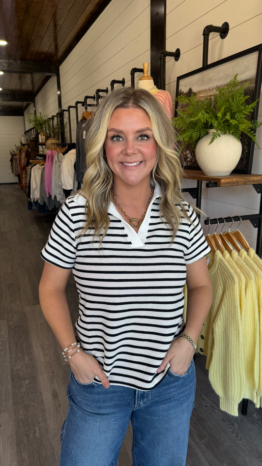 Cream Striped Cloudy Knit Top