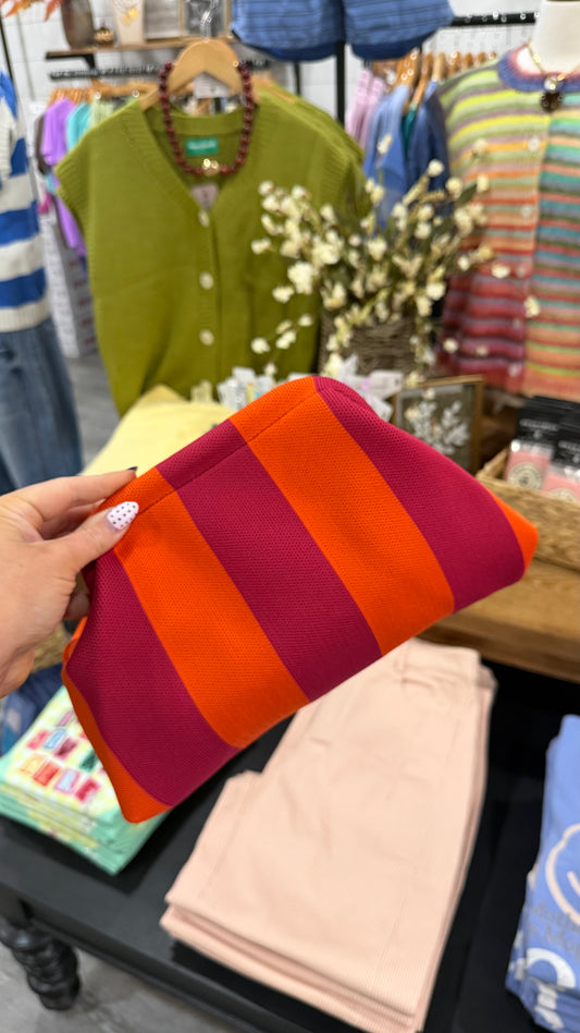 Striped Clasp Clutch Bag - Pink/Orange