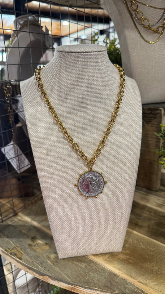 Two Toned Coin Necklace