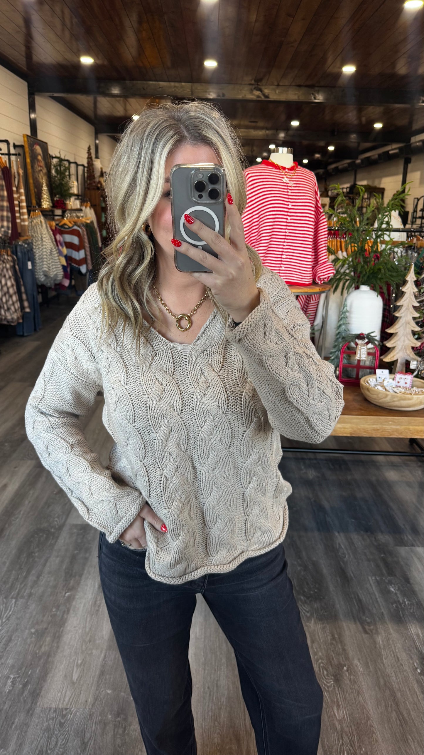 Christine Cable Knit Sweater - Taupe