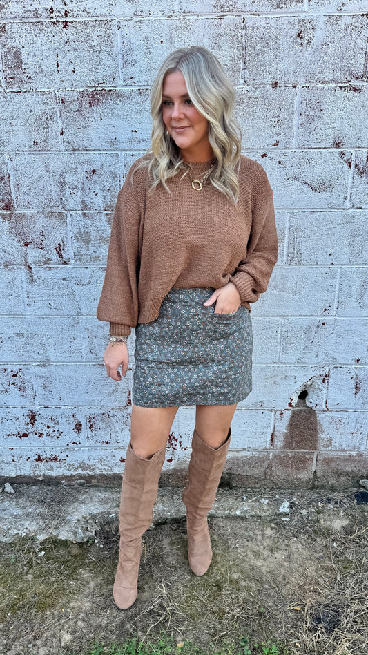 Quilted Floral Mini Skirt