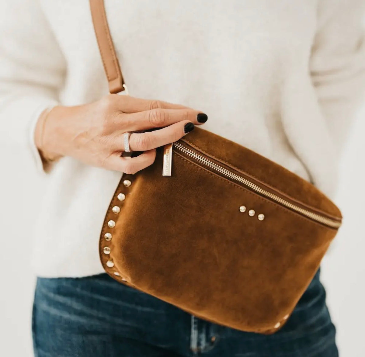 Sabrina Studded Suede Bum Bag - Camel