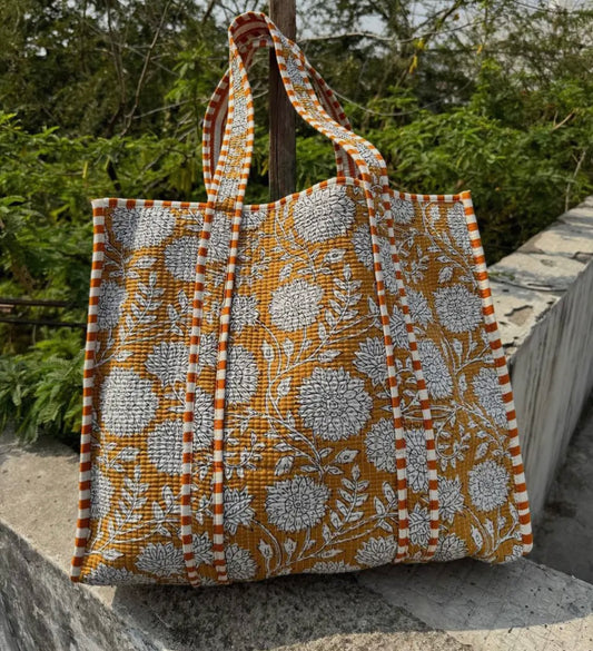 Yellow Floral Quilted Tote