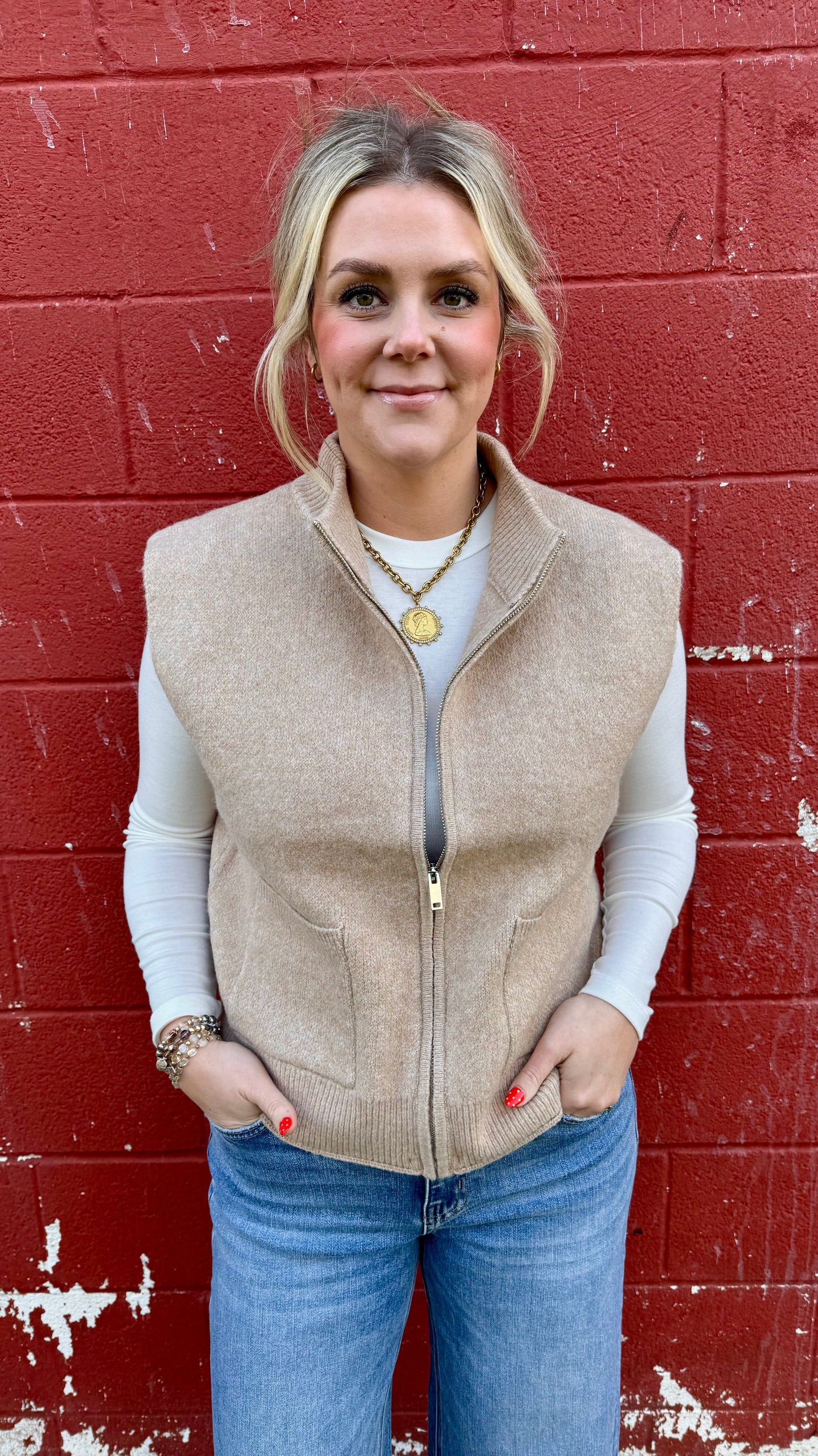 Melinda Mock Neck Vest - Taupe