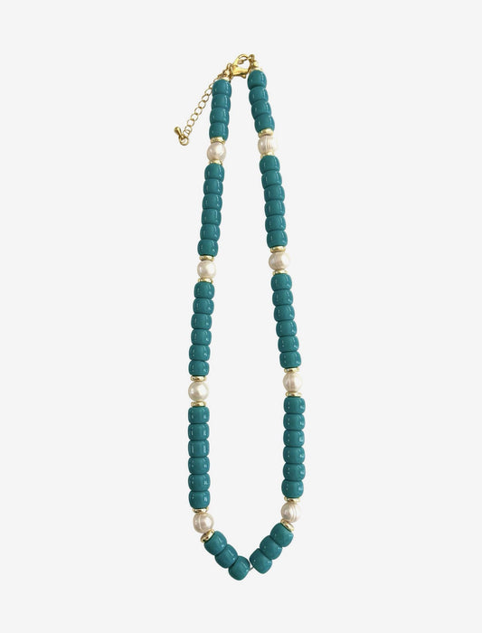 Victory Beaded Pearl Necklace - Teal