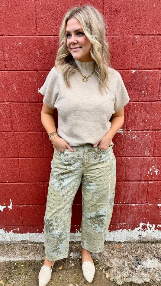 Multi Print Barrel Jeans