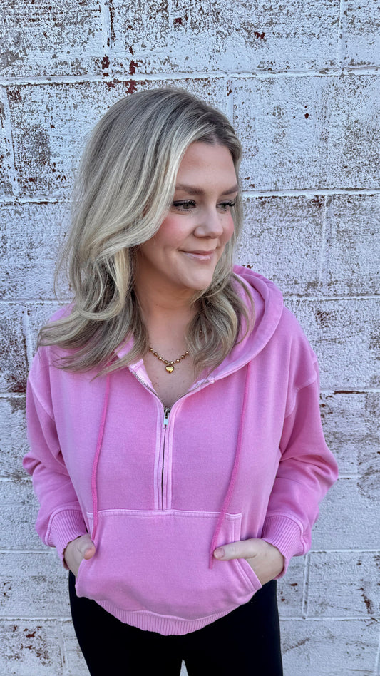 Half Zip Hoodie - Pink