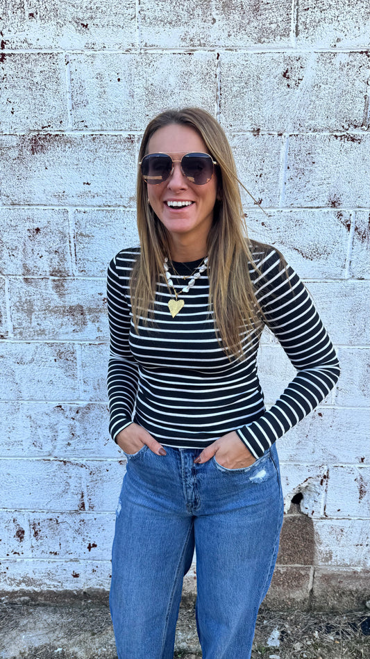 Kelli Long Sleeve Top - Black/White