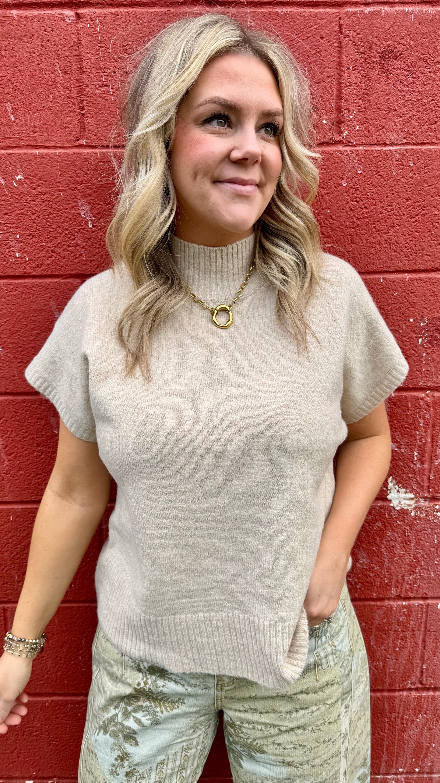 Marti Mock Neck Top - Oatmeal