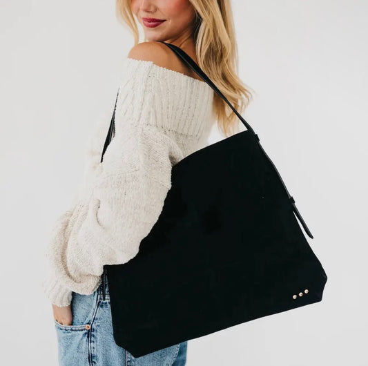 Suede Hobo Shoulder Bag - Black