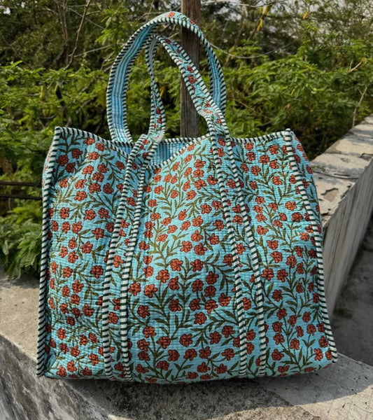 Slate Small Floral Quilted Tote