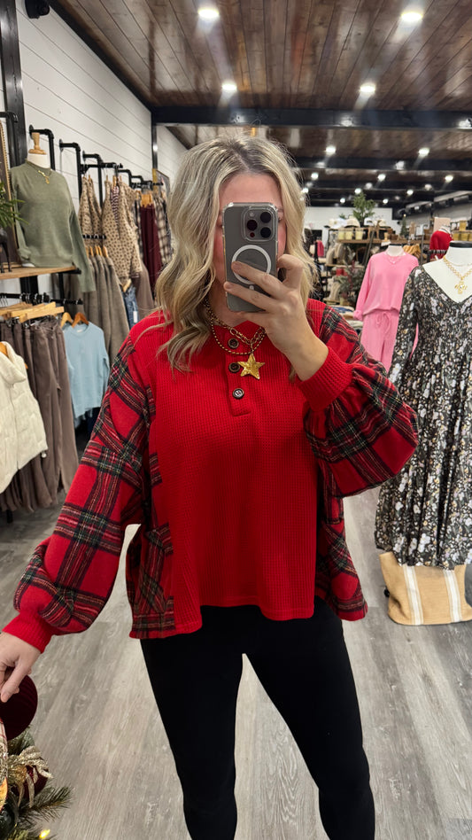 Plaid Oversized Waffle Top