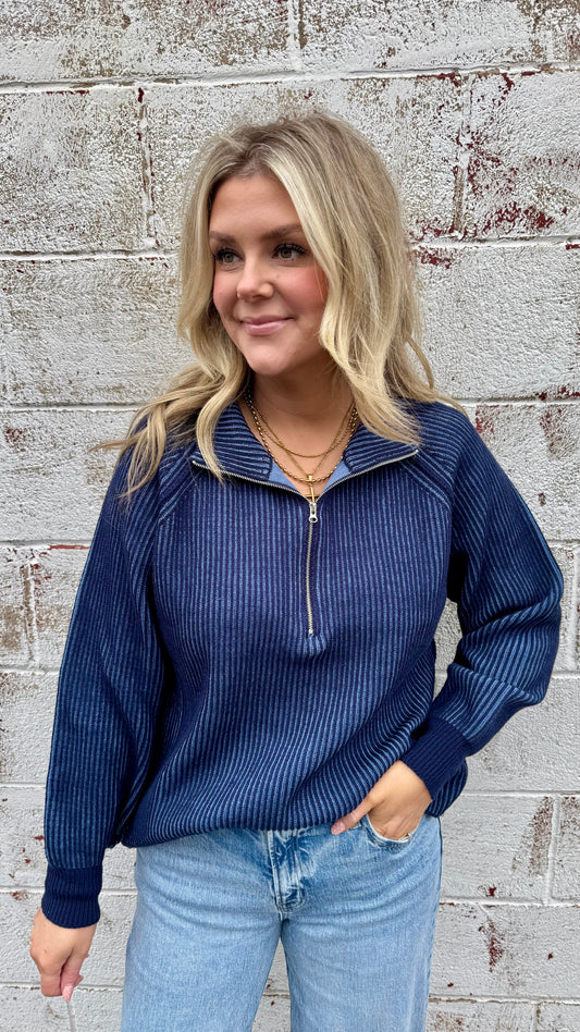 Two Toned Half Zip Pullover - Navy