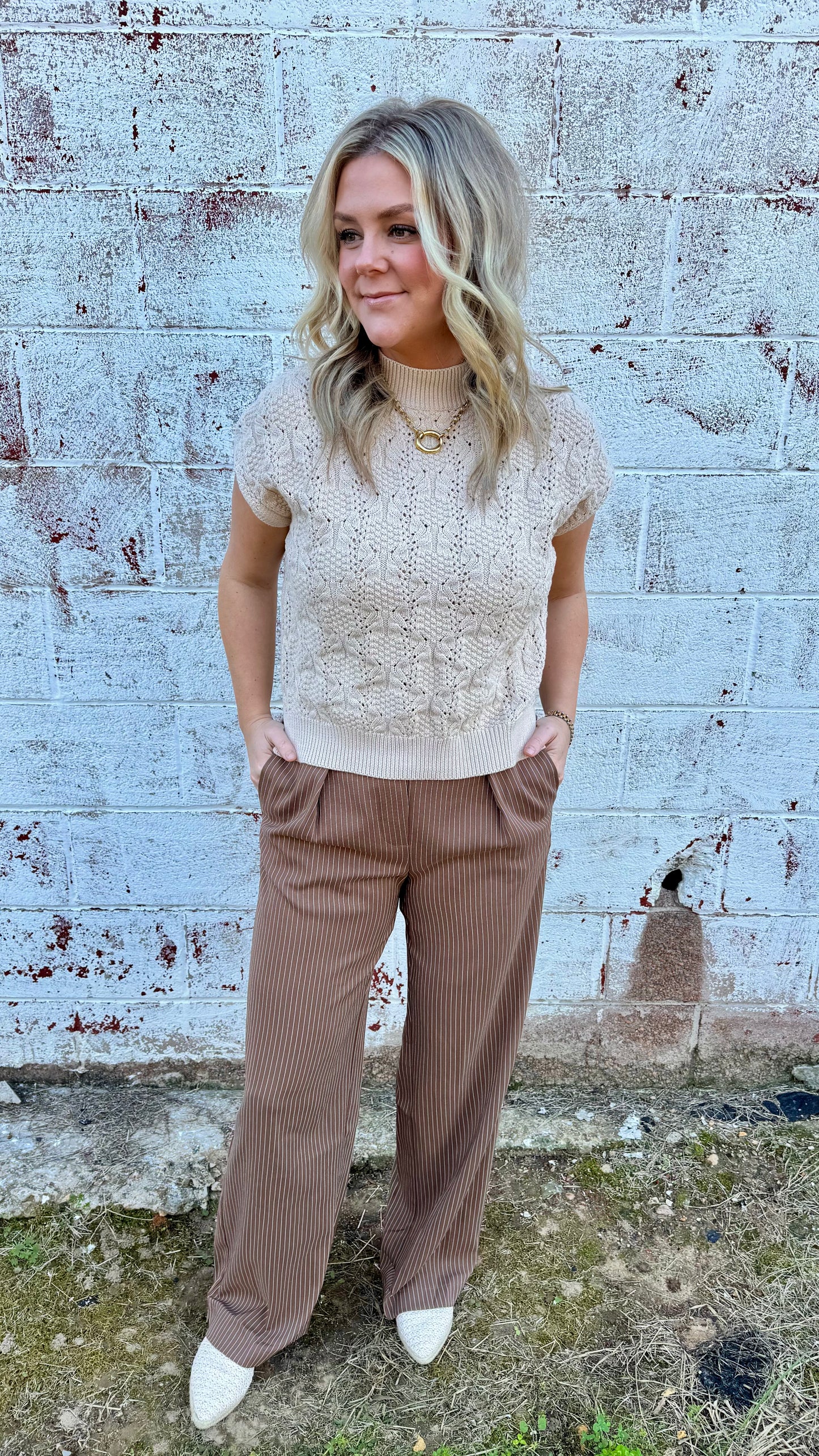 Pinstripe Front Pleat Pants