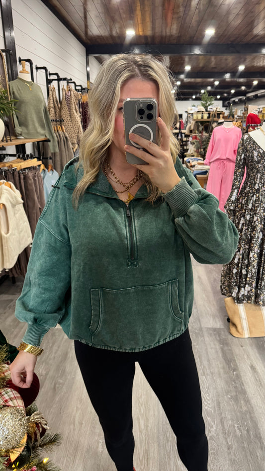 Fleece Half Zip Drawstring Hoodie