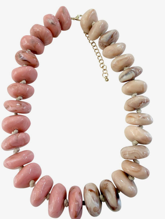 Delray Chunky Beaded Necklace - Pink/Tan