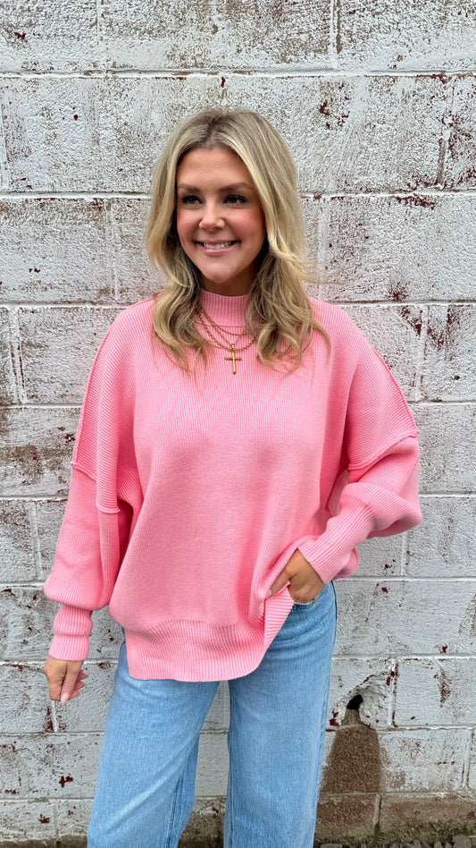 Pink Side Slit Sweater