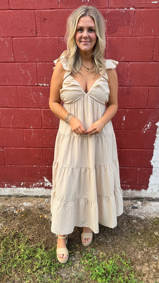 Textured Tiered Midi Dress - Champagne