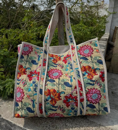 Multicolored Floral Quilted Tote