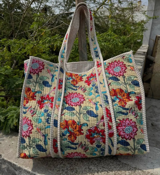 Multicolored Floral Quilted Tote