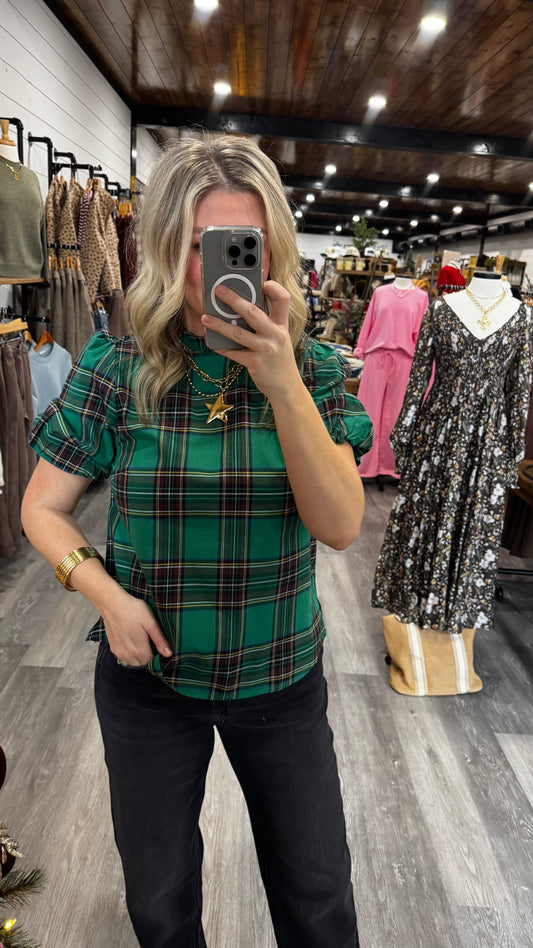Feeling Festive Plaid Blouse - Green
