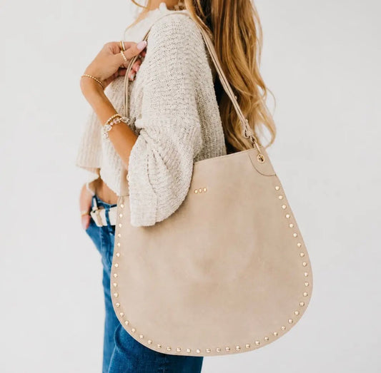 Rivet Suede Hobo Bag - Oat